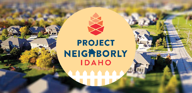 Background: Neighborhood with streets and houses - Caption: Project Neighborly Idaho