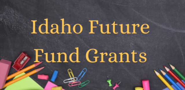 Background: Slate with Pencils, Paper clips etc. - Caption: Idaho Future Fund Grants