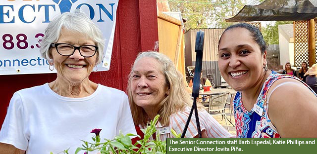 Background: Senior Connection Staff - Caption: The Senior Connection staff Barb Espedal, Katie Phillips and Executive Director Jovita Piña